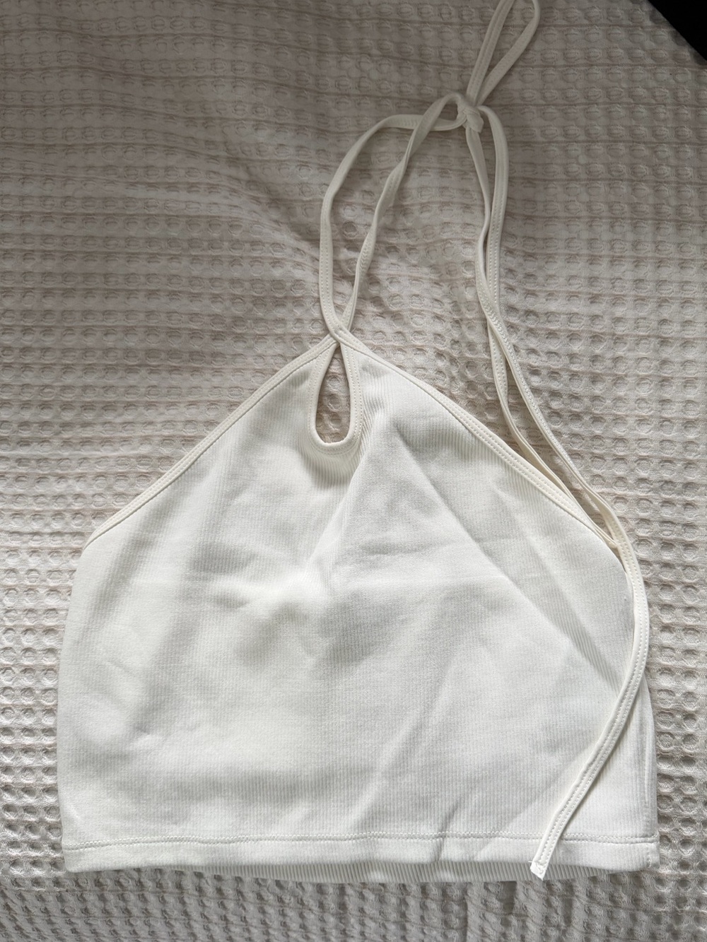 Zara Cream Ribbed Halter Crop Top